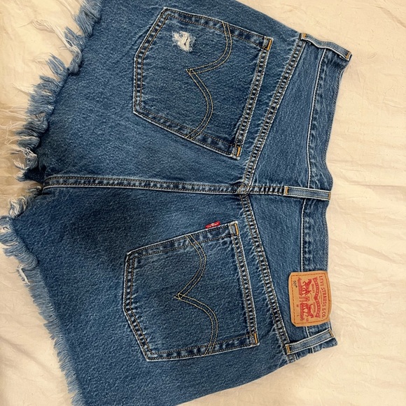 Levi's Classic Blue Distressed Jean Shorts - Picture 2 of 5